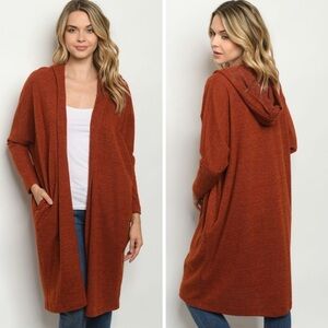 Women's Rust Hooded Cardigan Sweater